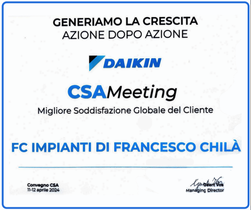 Premio Soddisfazione del cliente DAIKIN 2024